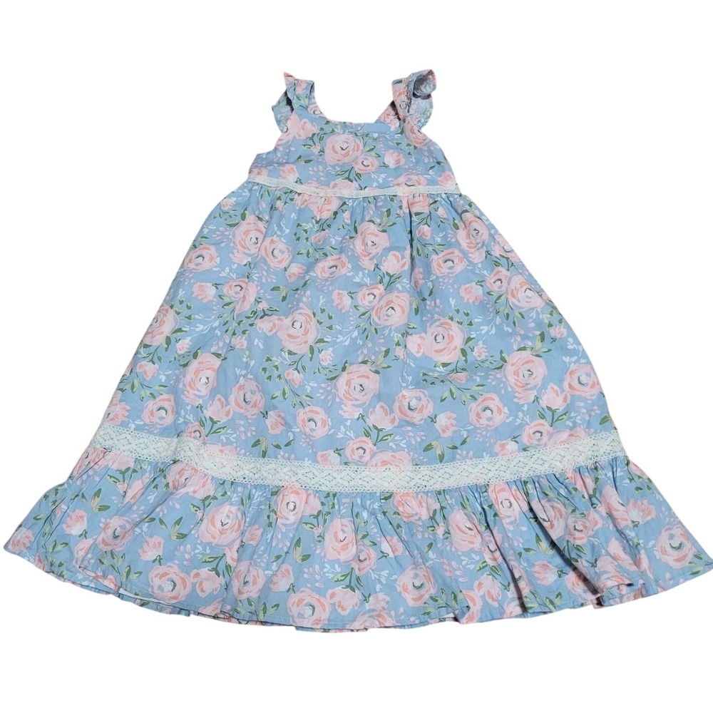 Haute Hippie Blue Foral Sundress Easter Spring Girls 5T Lined Dress Dress up